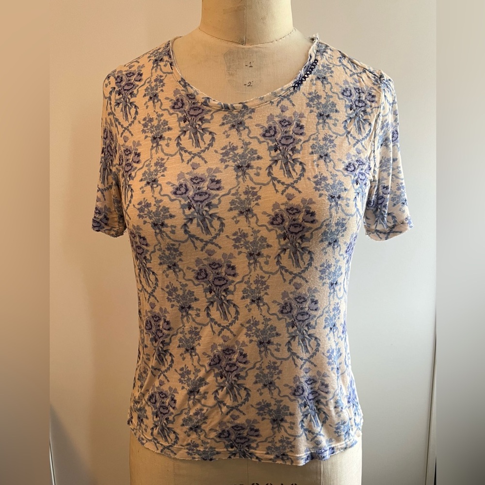 LoveShackFancy Blue Floral Short Sleeve T-shirt